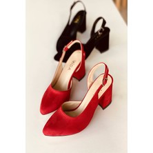 Mida Shoes Kırmızı Süet Topuklu Ayakkabı