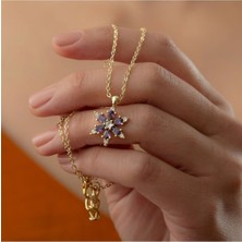 Ervanur Altın Kaplama Mor Taşlı Kamelya Çiçeği Kadın Kolye