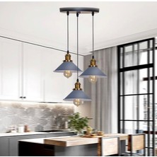 Rsylight Retro Dekoratif 3 Lü Gri Rustik Metal Sarkıt Avize 30 cm