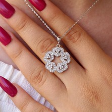 Beyaz Taşlı 5 Li Yıldızlı Kalp Gümüş Kolye