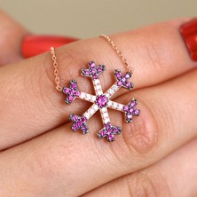 Kırmızı Beyaz Taşlı Kartanesi Gümüş Kolye