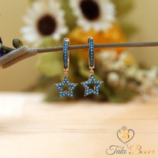 Turkuaz Taşlı Sallantılı Yıldız Gümüş Küpe