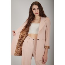 Feminist Taş Leopar Astar Detaylı Krep Blazer Ceket 0105120.50