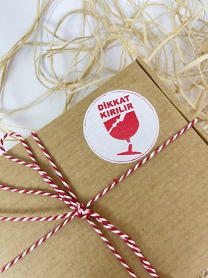 Butik Sosyetik Dikkat Kırılır Uyarı Etiketi 50 mm Yuvarlak Yapışkanlı Sticker Etiket Beyaz 100 Adet