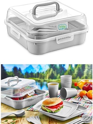 Adissa Hobby Life 32 Parça 6 Kişilik Çantalı Magic Piknik Seti Hijyenik Ultra Lüx Kaliteli Pratik