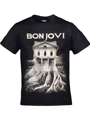 Orijin Tekstil Bon Jovi - This House Is Not For Sale Unisex Baskılı Siyah Tshirt