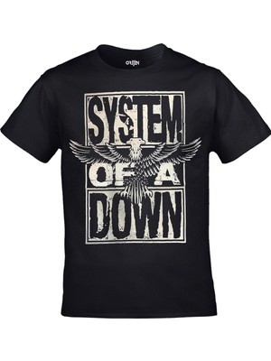 Orijin Tekstil System Of A Down - Stacked Eagle Unisex Baskılı Siyah Tshirt