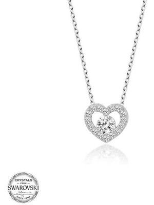 Gumush Swarovski Taşlı Gümüş Kalp Bayan Kolye