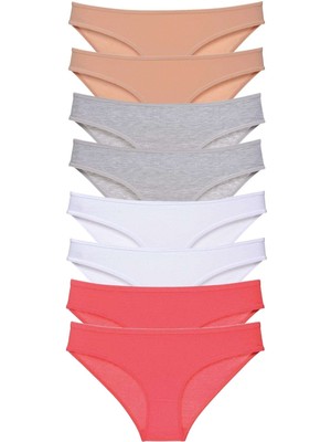 8 Adet Süper Eko Set Likralı Kadın Slip Külot Ten Gri Beyaz Fuşya
