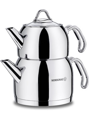 Korkmaz Provita Maxi 2 Lt Paslanmaz Çelik Çaydanlık Takımı – 18/10 Cr-Ni, Üç Kat Taban, Parlak ve Dayanıklı Yüzey