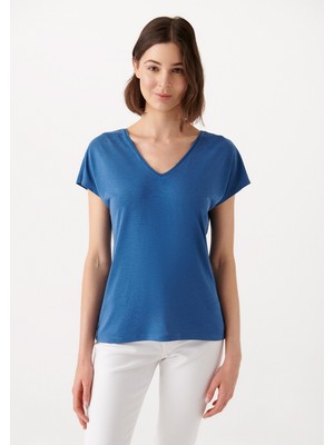 Mavi Kadın Lux Touch V Yaka Mavi Tişört 1610328-81328