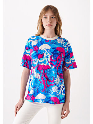 Mavi Icon Deniz Anası Baskılı Renkli Tişört