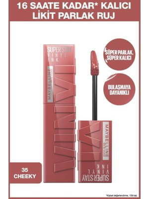 Maybelline New York Super Stay Vinyl Ink Uzun Süre Kalıcı Şeftali Tonlu Likit Parlak Ruj 35 Cheeky