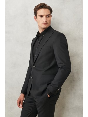ALTINYILDIZ CLASSICS Erkek Siyah Ekstra Slim Fit Dar Kesim Kırlangıç Yaka Yünlü Su ve Leke Tutmayan Nano Takım Elbise