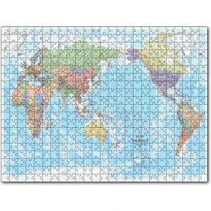 Modern ve Güncel Dünya Haritası 1000 Parça Puzzle Yapboz Mdf (Ahşap)