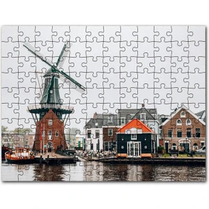 Hollanda Yeldeğirmeni ve Şirin Kasaba 1000 Parça Puzzle Yapboz Mdf (Ahşap)