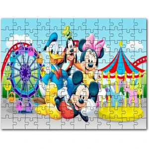 Luna Parkta Daisy Duck Goofy Mickey ve Minnie Mouse 120 Parça Puzzle Yapboz Mdf (Ahşap)