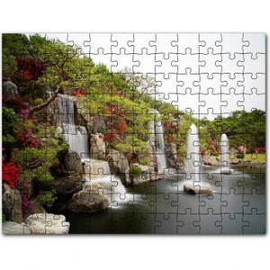Şelale Fıskiyeler Ağaçlar ve Açelyalar 120 Parça Puzzle Yapboz Mdf (Ahşap)