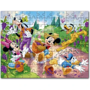 Üzüm Hasat Mickey Minnie Mouse Donald Duck Pluto  255 Parça Puzzle Yapboz Mdf (Ahşap)