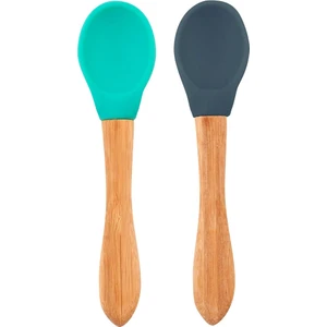 Silikon Mama Kaşığı 2'li Bambu Saplı - Aqua Green/Deep Blue