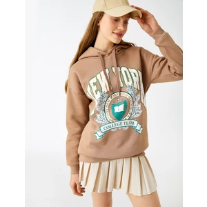Baskılı Kapüşonlu Kolej Sweatshirt