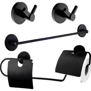 Siyah Banyo Kağıt Havluluk Uzun Havluluk 2'li Bornoz Askılık Wc Kağıtlık 5'li Set