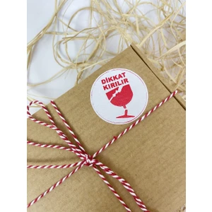Butik Sosyetik Dikkat Kırılır Uyarı Etiketi 50 mm Yuvarlak Yapışkanlı Sticker Etiket Beyaz 100 Adet