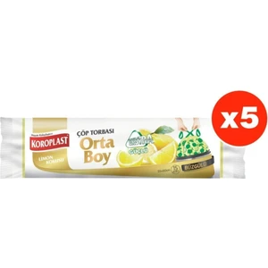 Ekstra Güçlü Limon Büzgülü Orta Boy 15LI Çöp Torbası x 5 Paket (55*60  cm)