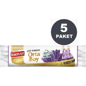 Ekstra Güçlü Lavanta Büzgülü Orta Boy Çöp Torbası 15'li  x 5 Paket (55X60  cm)