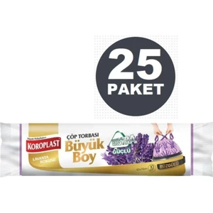 Ekstra Güçlü Lavanta Büzgülü Büyük Boy 10LU Çöp Torbası x 25 Paket (65*70  cm)