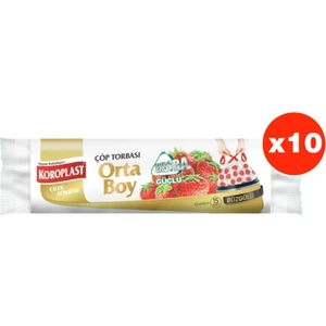 Ekstra Güçlü Çilek Büzgülü Orta Boy 15LI Çöp Torbası x 10 Paket (55*60  cm)