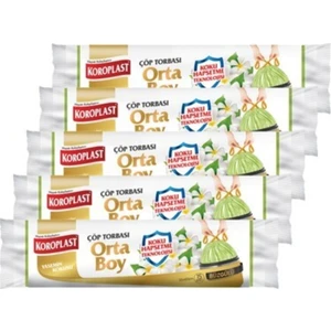 Koku Hapsetme Yasemin Büzgülü Orta Boy 15LI Çöp Torbası x 5 Paket (55*60  cm)