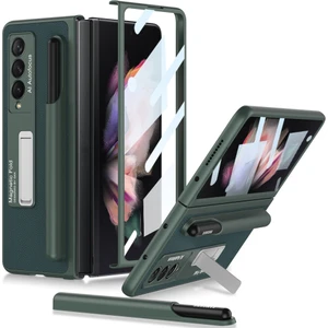 Samsung Galaxy Z Fold3 5g Karanlık Gece Yeşil Için Kalem Yuvası ile Gkk Pu Kılıf (Yurt Dışından)
