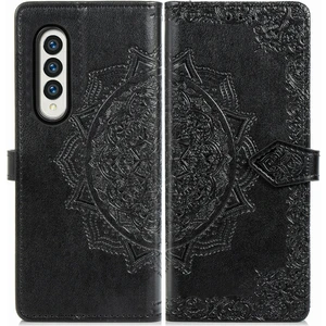 Samsung Galaxy Z Için Zold3 Mandala Çiçek Kabartmalı Yatay Flip Deri Kılıf Siyah (Yurt Dışından)