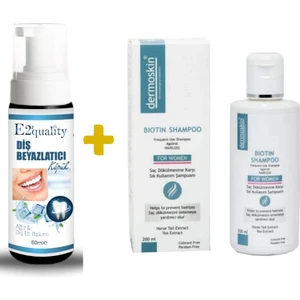 E2'Quality Diş Beyazlatıcı Köpük + Dermoskin Biotin Shampoo For Women 200 Ml Kadınlara Özel Dökülme Önleyici Şampuan