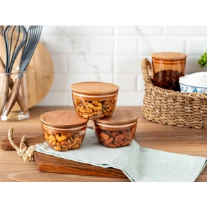 Madame Coco Florian Ahşap Kapaklı 3'lü Saklama Kabı - Amber - 380 ml