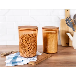 Madame Coco Yuviera Ahşap Kapaklı 2'li Saklama Kabı - Amber - 2300 ml