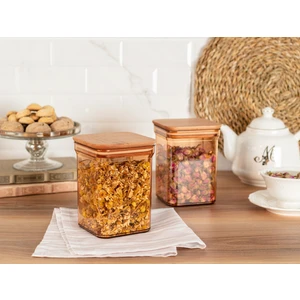 Madame Coco Kaviera  Ahşap Kapaklı  2'li  Saklama Kabı - Amber - 1000 ml