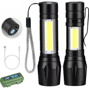 Ultra Güçlü USB Şarjlı Mini El Feneri Kutulu Kamp Feneri Avcılık Feneri 2 Mod Yan LED 3W