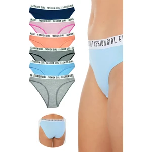 6 Adet Beli Yazılı Lastik Pamuk Kadın Külot