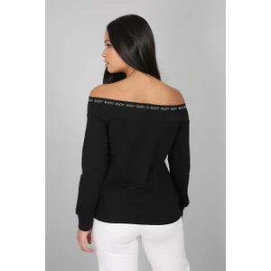 Banada Moda Şerit Detaylı Baskılı Kayık Yaka Sweatshirt