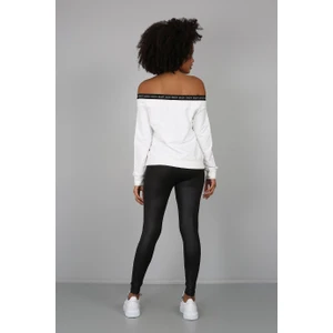 Banada Moda Şerit Detaylı Baskılı Kayık Yaka Sweatshirt