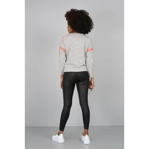 Banada Moda Bej Baskılı Bisiklet Yakalı Şerit Detaylı Sweatshirt