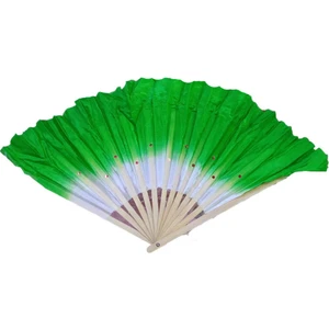 Kumaş Bambu Ahşap Yelpaze 45 cm Yeşil