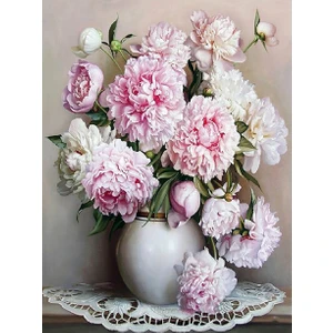 Womb Hobby Beyaz Vazo ve Çiçekler 2 Sayılarla Boyama Seti 50X65 cm Tuvale Gerili