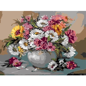 Womb Hobby Gri Vazo ve Çiçekler Sayılarla Boyama SETI50X65 cm Tuval Şasesine Gerili