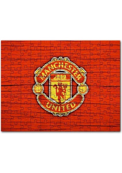 Kırmızı Boyalı Zeminde Manchester United Logosu 255 Parça Puzzle Yapboz Mdf (Ahşap)