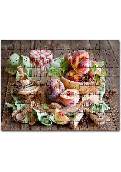 Masa Üzerinde Şeftaliler Şeker Anason ve Tarçın 255 Parça Puzzle Yapboz Mdf (Ahşap)