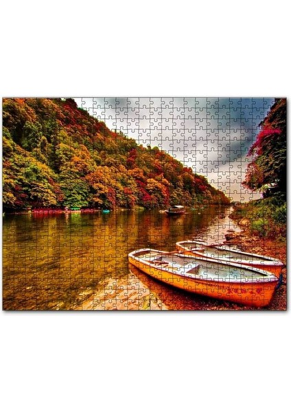 Sonbahar Renklerinde Orman ve Nehirde Kayıklar 255 Parça Puzzle Yapboz Mdf (Ahşap)
