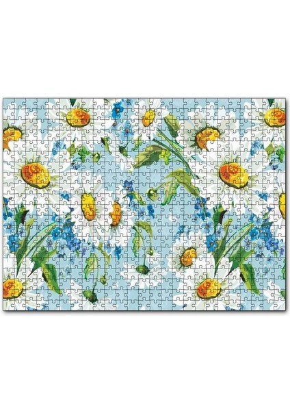 Papatyalar ve Menekşeler Dijital Çizim 120 Parça Puzzle Yapboz Mdf (Ahşap)